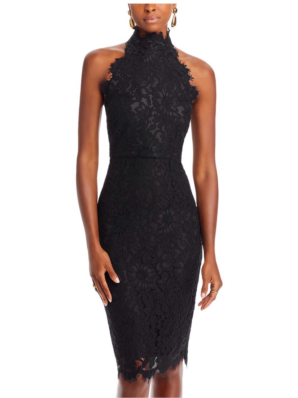 Eliza J Black Lace High-Neck Sheath Midi Dress worn once